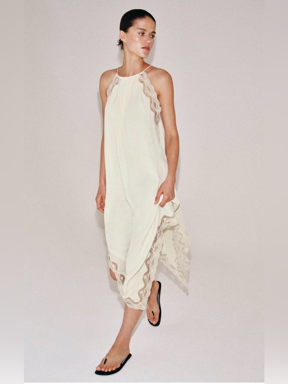 Zara Lace-Trim Halter Midi Dress NWT